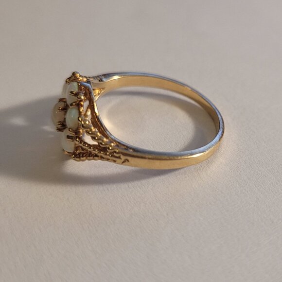 Opal Flower Cluster Vintage Ring 10k Yellow Gold 1980s October Birthstone - Picture 15 of 15